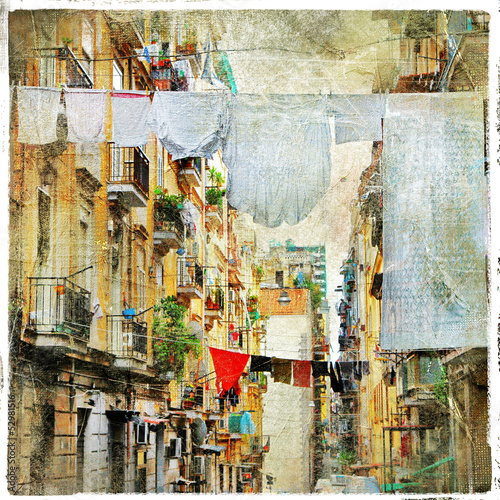  Napoli - traditional old italian streets, artistic picture in pa