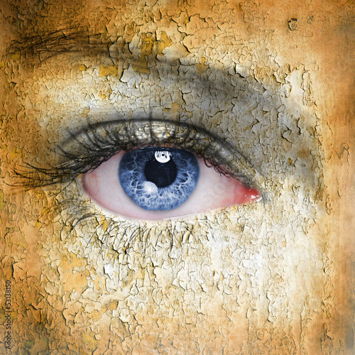 Fototapeta Cracked surface on woman face. Symbol of dry skin.