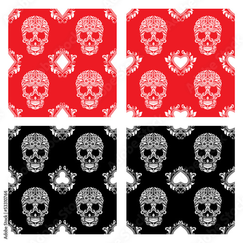  Playing Card and Skull Ornamental Pattern