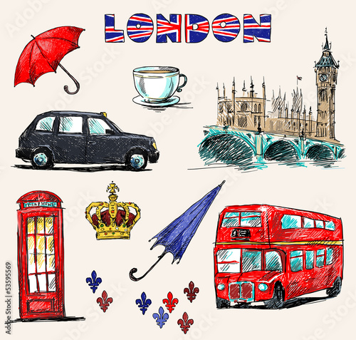 Fototapeta London symbols. Set of drawings.