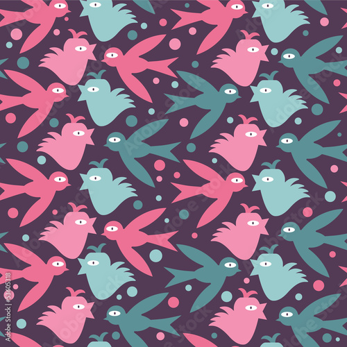 Fototapeta Seamless pattern with cute birds