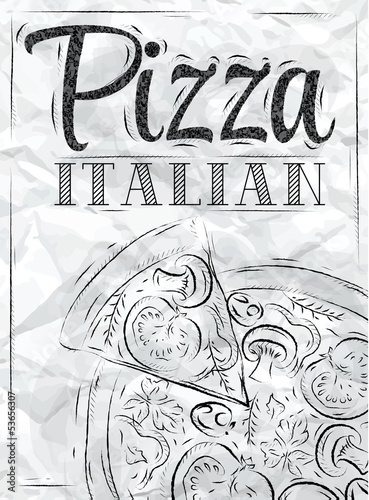 Fototapeta Poster with pizza crumpled paper