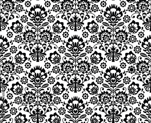 Fototapeta Seamless floral polish pattern in black and white