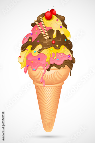 Fototapeta vector illustration of colorful ice cream cone