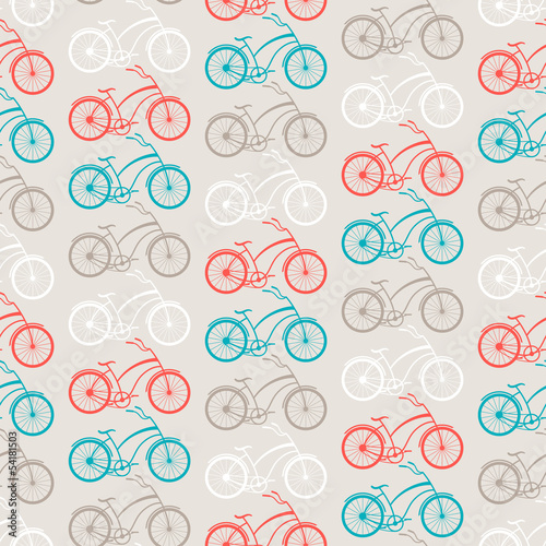 Fototapeta Bicycles seamless pattern in retro style.
