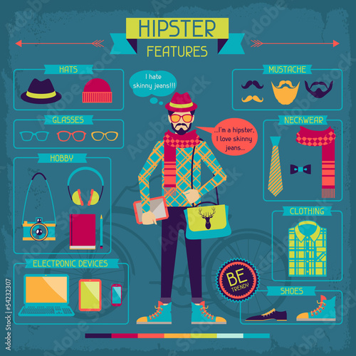  Infographic elements in retro style. Hipster features.