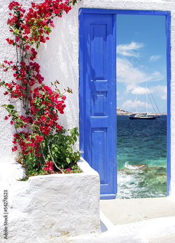  Traditional greek door on Mykonos island, Greece