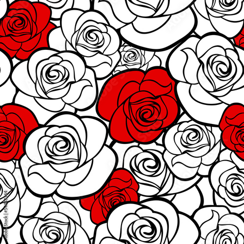 Lacobel Seamless pattern with roses contours. Vector illustration.