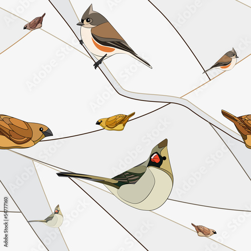 Lacobel Birds on a branch. Seamless pattern.