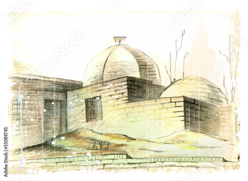  hand drawn illustration of the muslim architecture