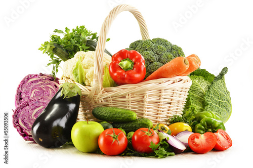 Fototapeta Variety of fresh organic vegetables isolated on white