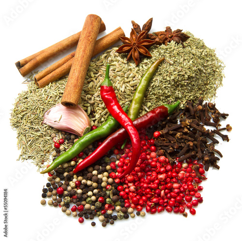 Powder spices  in white background