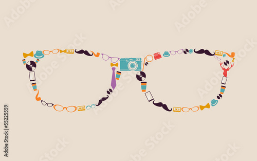  Vintage hipsters icons glasses.
