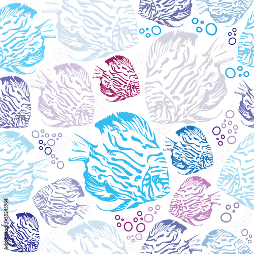 Fototapeta Exotic coral fishes vector illustration seamless pattern