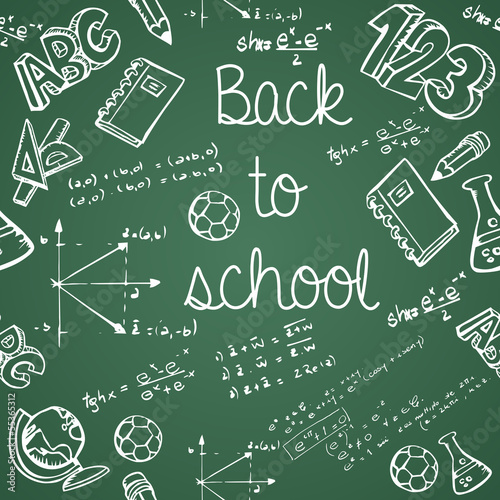 edukacj-ikony-z-powrotem-szkoly-zielonego-chalkboard-bezszwowy-wzor