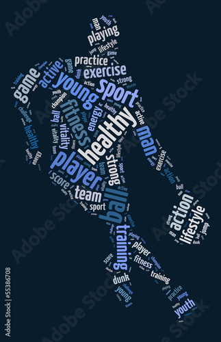  Words illustration of a man playing basketball