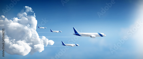 Airplanes fly away