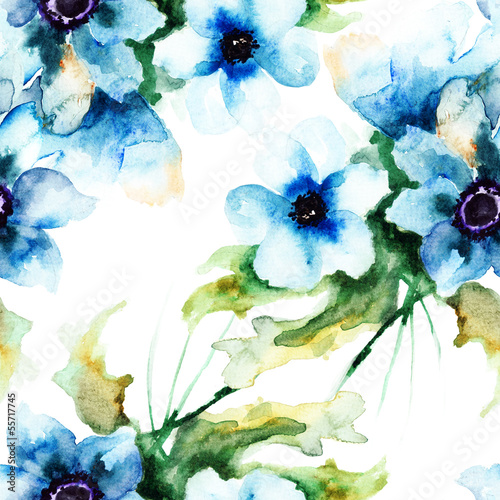Fototapeta Seamless wallpaper with Summer blue flowers