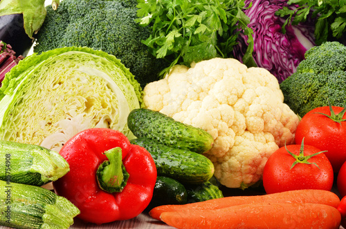  Composition with variety of fresh raw organic vegetables