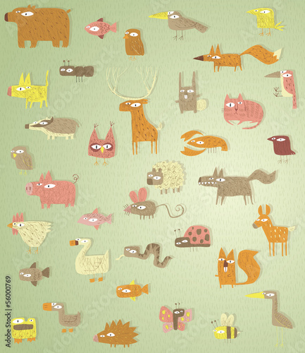  Big Grunge Animals Collection in colours, with grunge texture