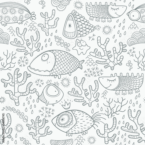  Seamless pattern with monochrome fish