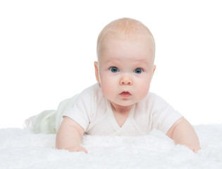 4 month infant child baby girl lying on bed