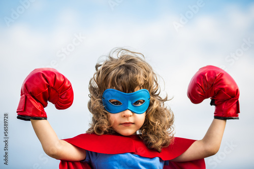 Lacobel Superhero kid. Girl power concept