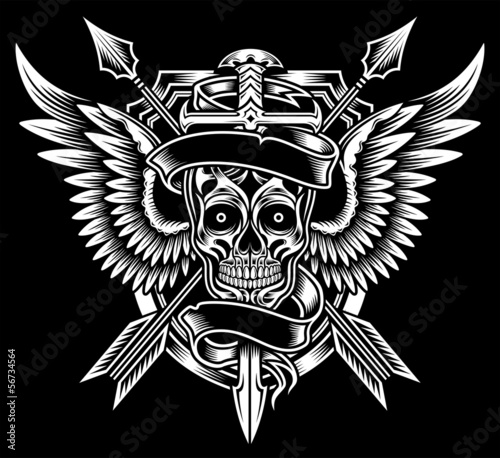  Winged Skull with Sword and Arrows