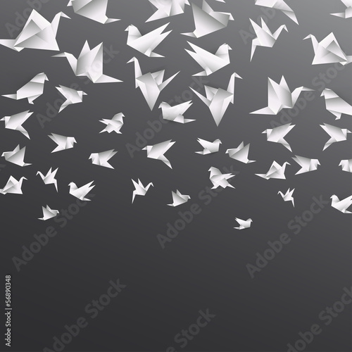  Origami paper bird on abstract background