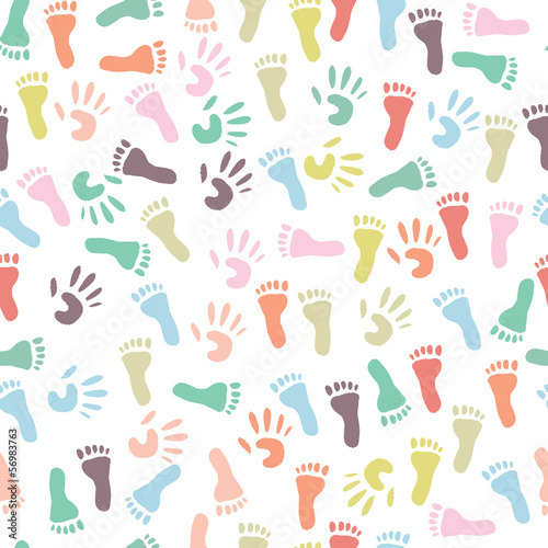 Fototapeta Baby handprint and footprint, seamless pattern
