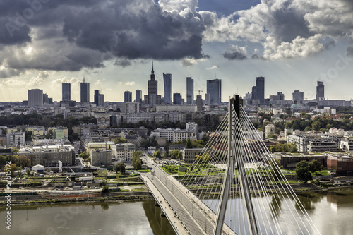 Fototapeta Warsaw skyline behind the bridge