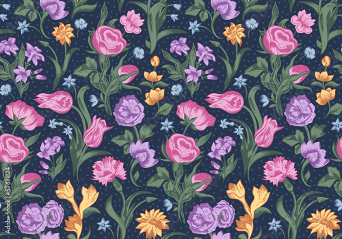  Bright vector seamless vintage floral pattern
