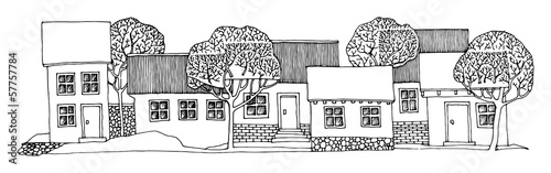 Fototapeta Cartoon hand drawing houses