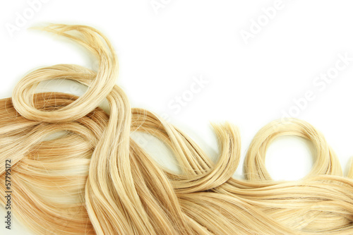  Curly blond hair close-up isolated on white