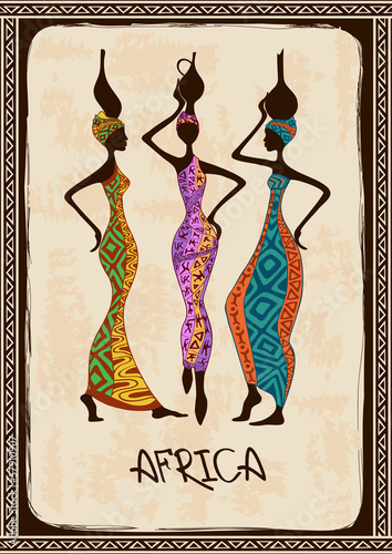 Fototapeta Illustration with three beautiful African women