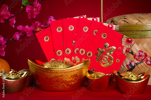 &quot;Chinese new year festival decorations, ang pow or red packet and