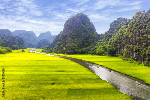 Lacobel Rice field and river, NinhBinh, vietnam landscapes