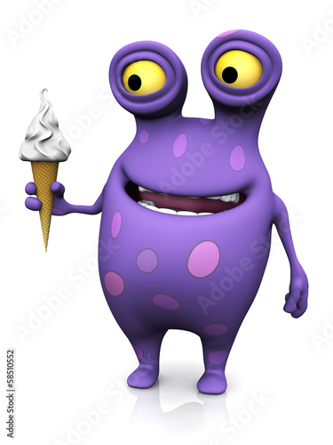  A spotted monster holding an ice cream.
