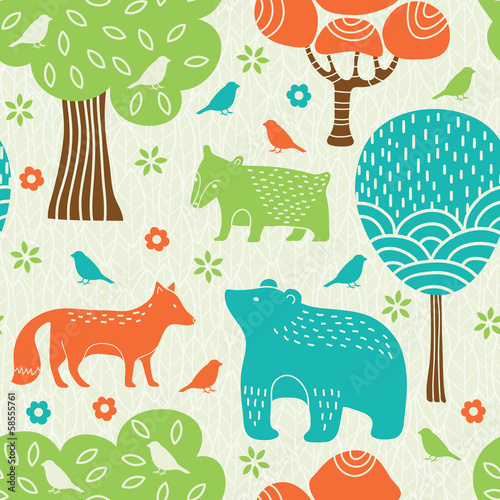 Fototapeta Forest animals seamless pattern