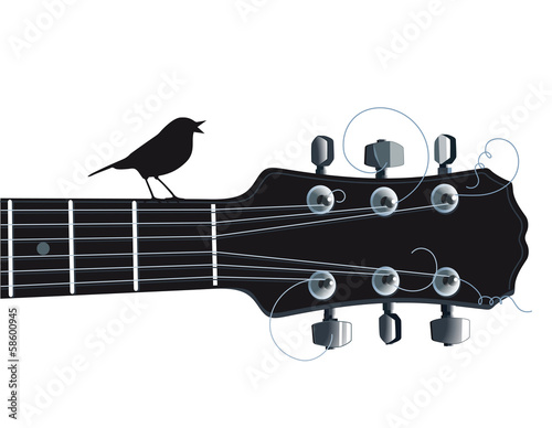 Fototapeta Gitarre mit singenden Vogel