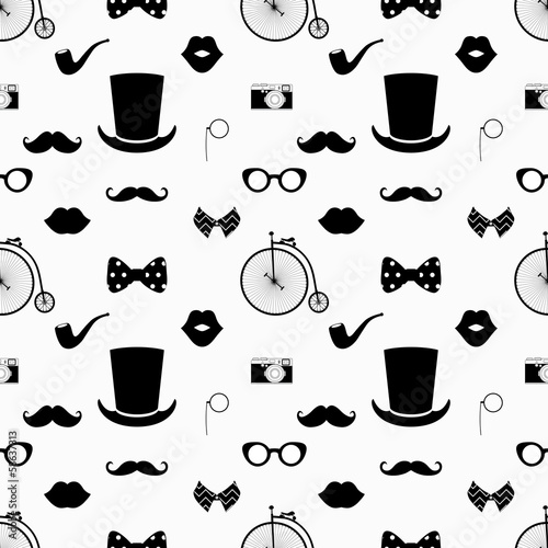  Vector Hipster Black and White Seamless Pattern, Background