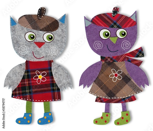  Owls cut out of felt and wool