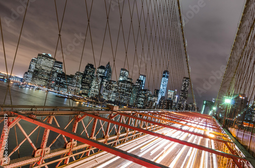 Lacobel New York City - Manhattan Skyline from Brooklyn Bridge by Night