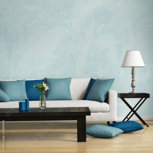 Fototapeta Blue contemporary style, romantic interior living room