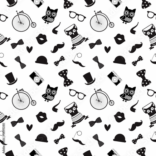  Vector Hipster Black and White Seamless Pattern, Background