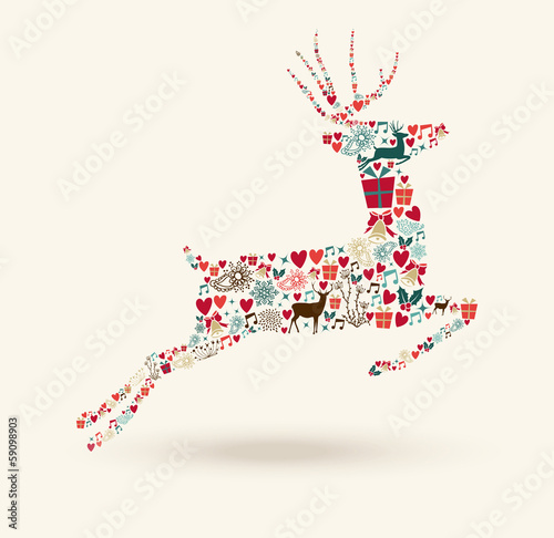 Fototapeta Merry Christmas jump deer illustration