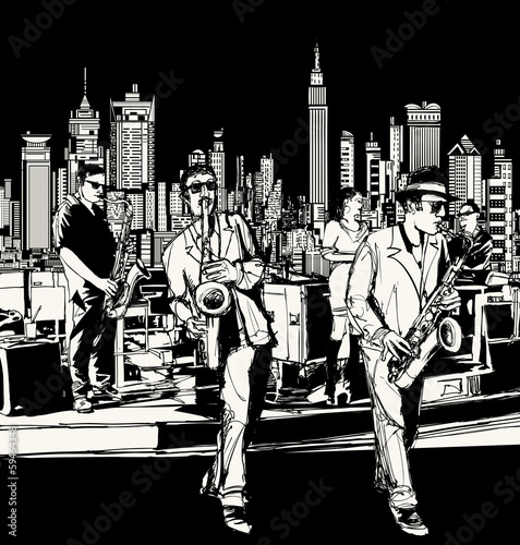 Fototapeta Jazz band playing in New York