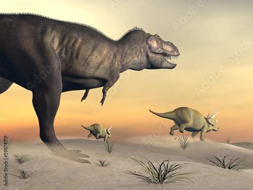 triceratops-ucieka-z-tyranozaurem-3d-render