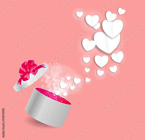  Valentines Day Card with Gift Box and Heart Shaped Balloons, Vec