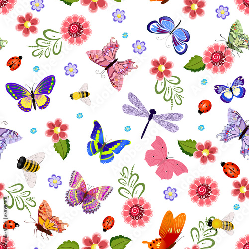 Fototapeta Cute seamless texture with flying insects